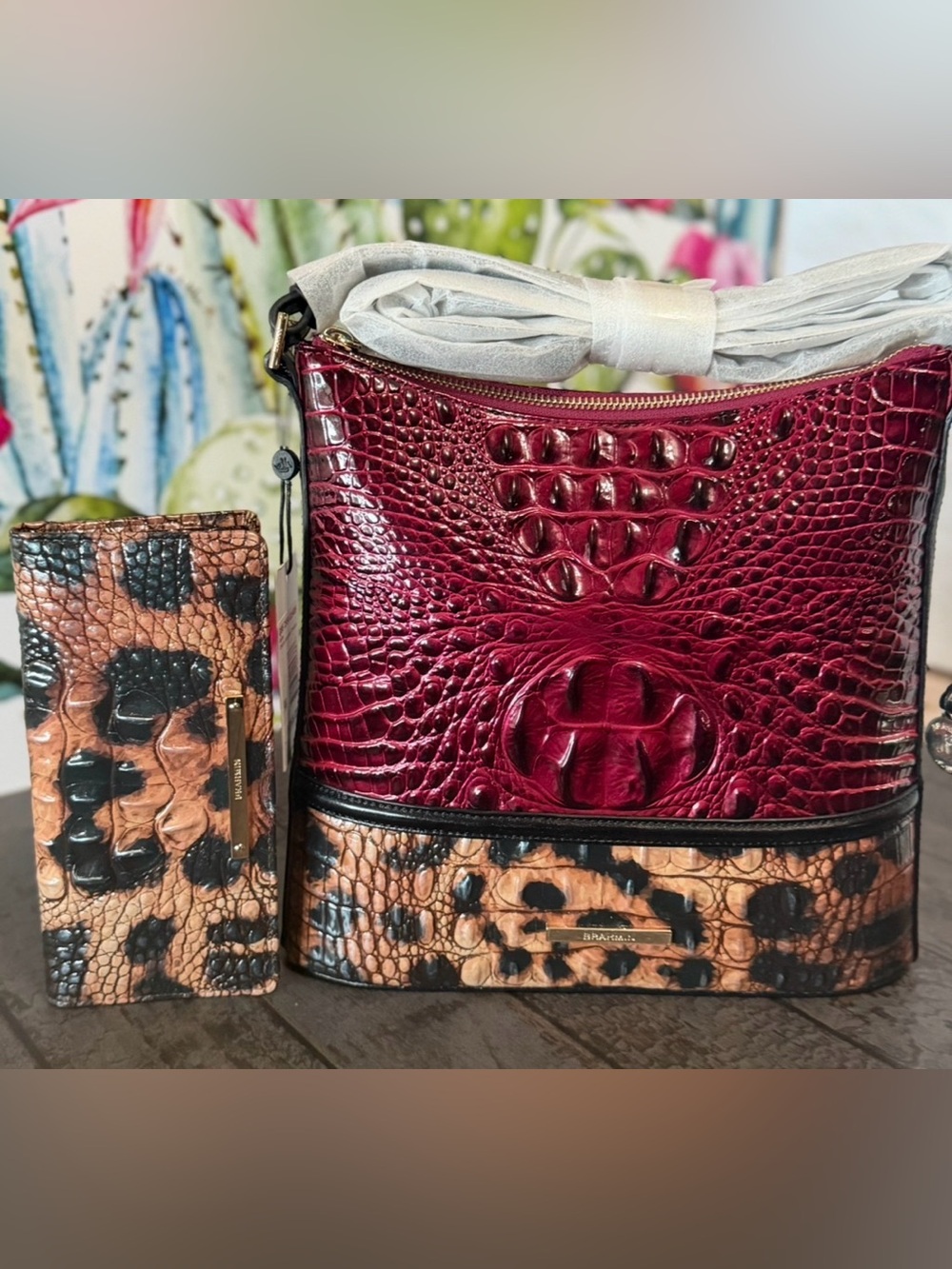 Brahmin KATIE CHERRY LACQUER TOWERS CROSSBODY BAG & GOLDEN LYNX ADY WALLET